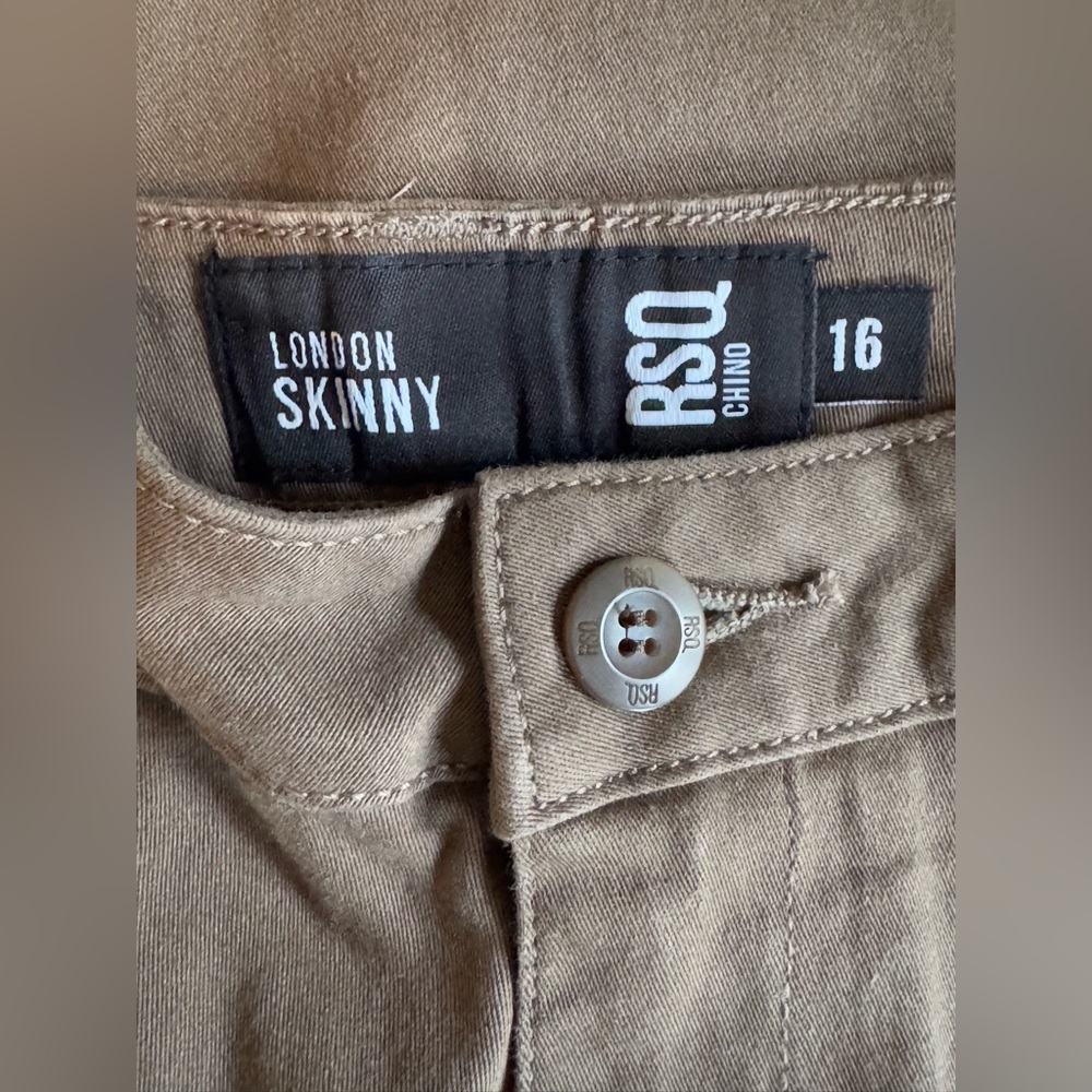 RSQ London skinny chino khaki uniform neutral size 16 nwt - Picture 5 of 6